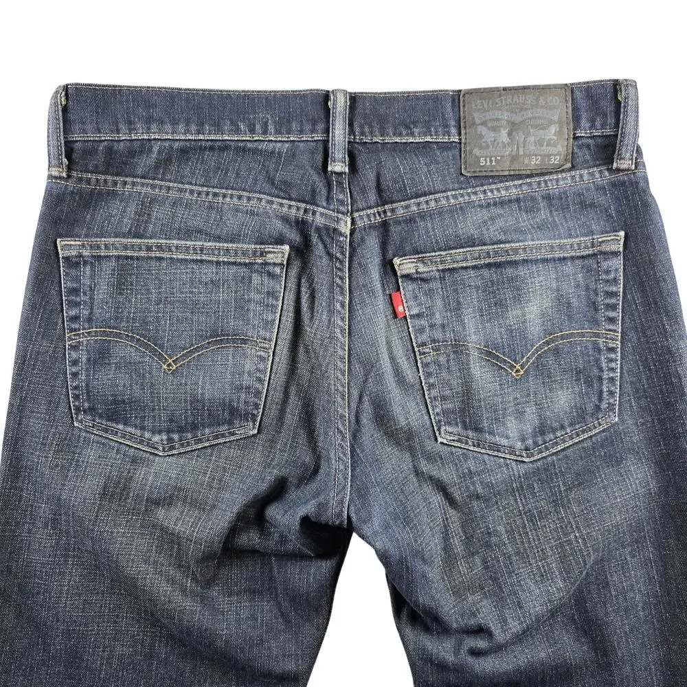 Levi's 511 Slim Fit Jeans Mens 32x32 Dark Indigo Off Track Wash Blank Red Tab